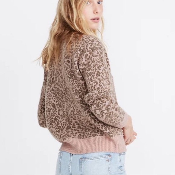 Madewell Merino Wool Sweater Leopard Print Crew Neck Pullover Womens XS - Picture 7 of 11